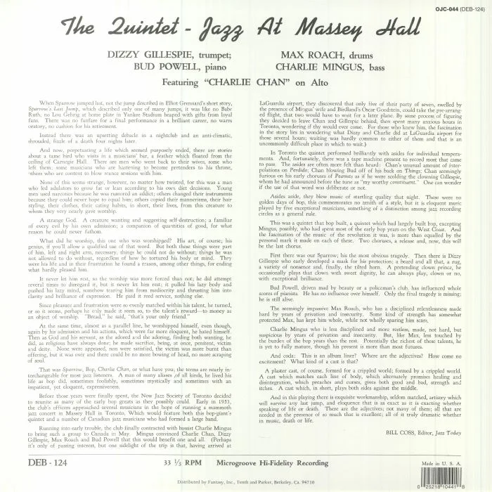 Back cover — The QUINTET — Jazz At Massey Hall