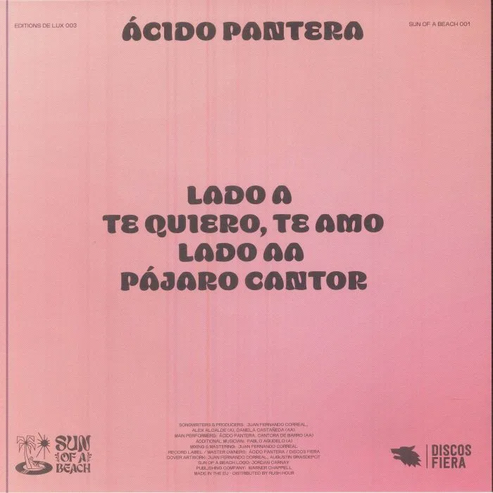 Обратная сторона обложки — ACIDO PANTERA — Acido Pantera