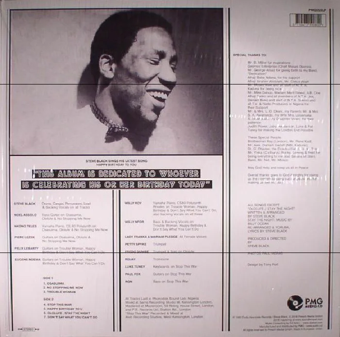 Back cover — Steve BLACK — Happy Birthday To U