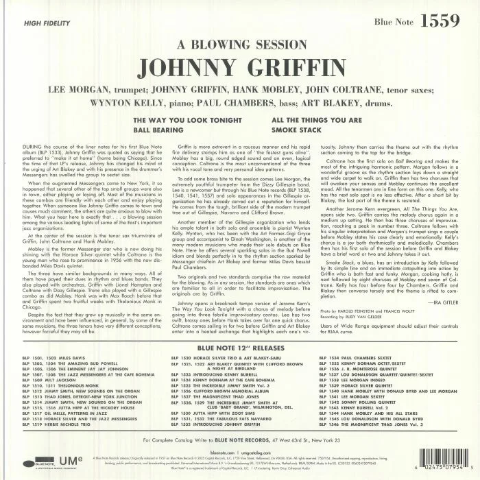 Обратная сторона обложки — Johnny GRIFFIN — A Blowing Session (Classic Vinyl Series)