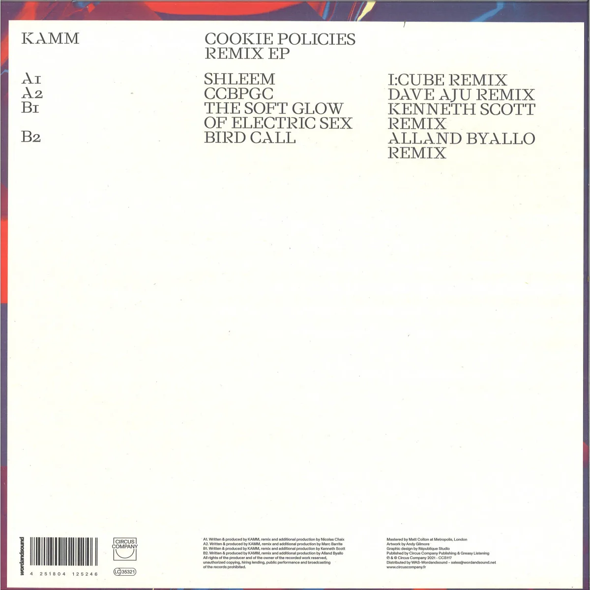 Обратная сторона обложки — Kamm — Cookie Policies Remix EP