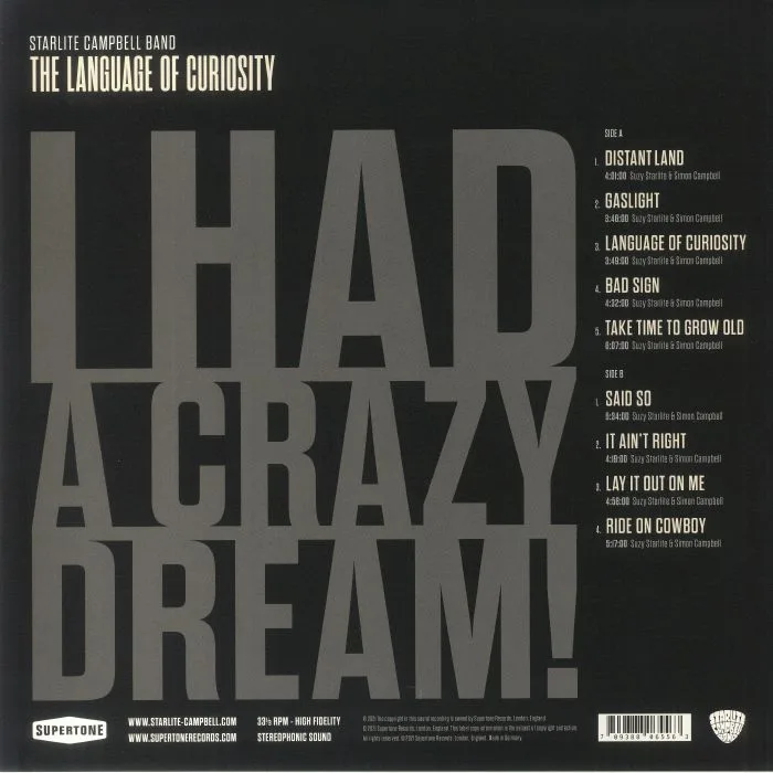 Back cover — STARLITE CAMPBELL BAND — The Language Of Curiosity