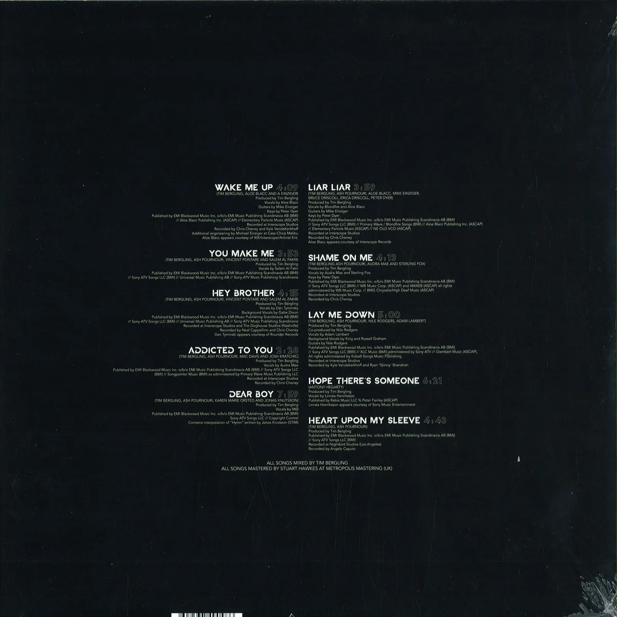Back cover — Avicii — True LP