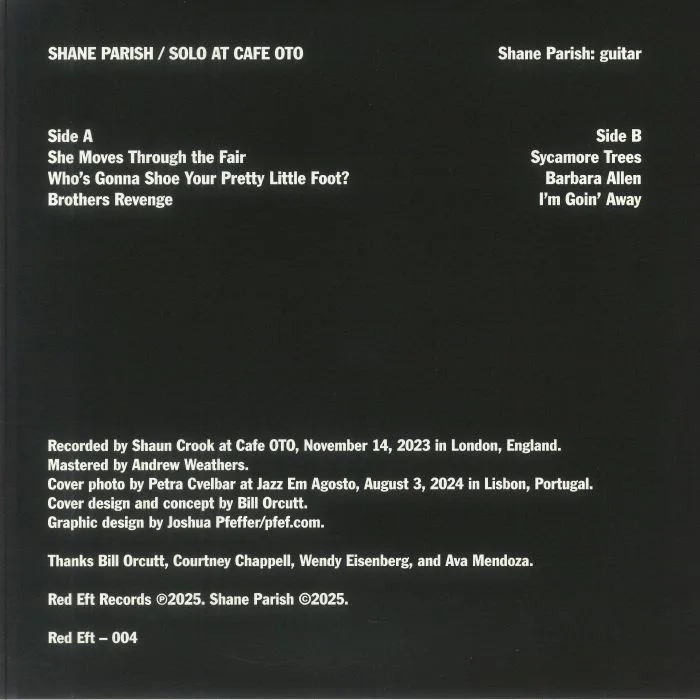 Обратная сторона обложки — Shane PARISH — Solo At Cafe OTO