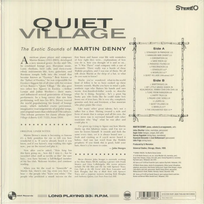 Back cover — Martin DENNY — Quiet Village: The Exotics Sounds Of Martin Denny