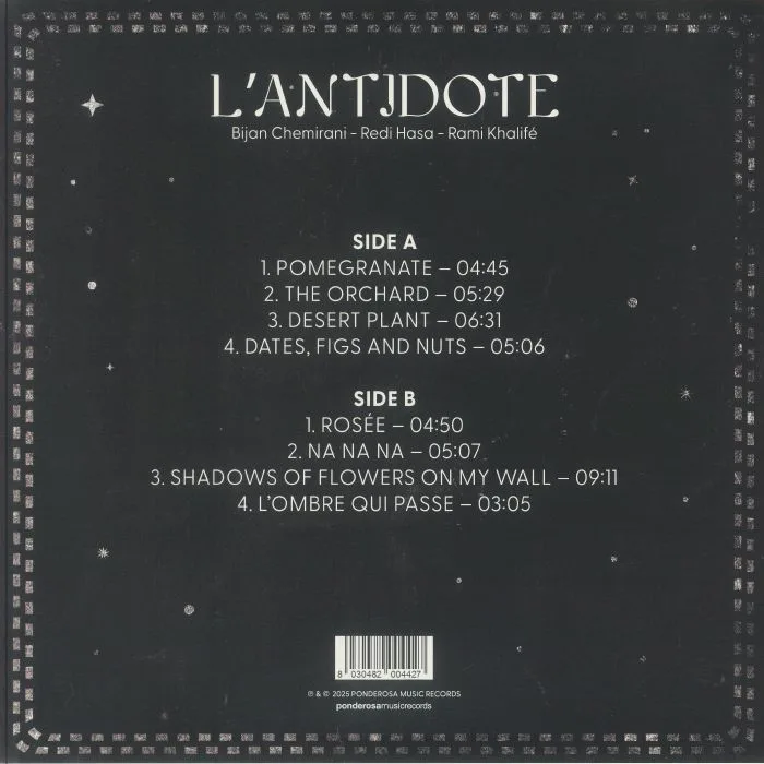 Back cover — L'ANTIDOTE / BIJAN CHEMIRANI / REDI HASA / RAMI KHALIFE — L'antidote
