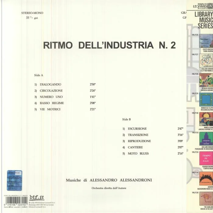 Back cover — Alessandro ALESSANDRONI — Ritmo Dell'Industria N2