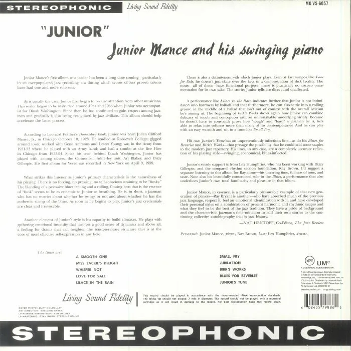 Back cover — JUNIOR MANCE — Junior (Verve By Request)