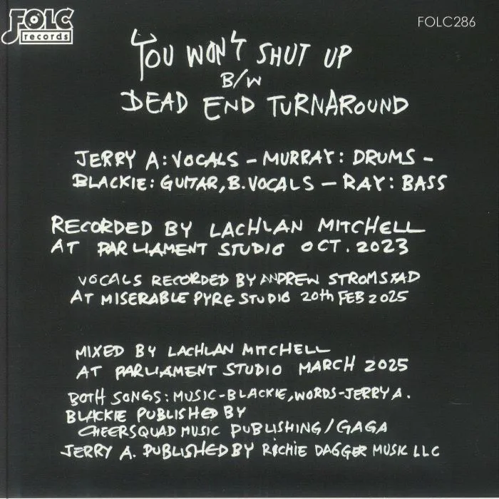 Back cover — HARD ONS with JERRY A — You Won't Shut Up