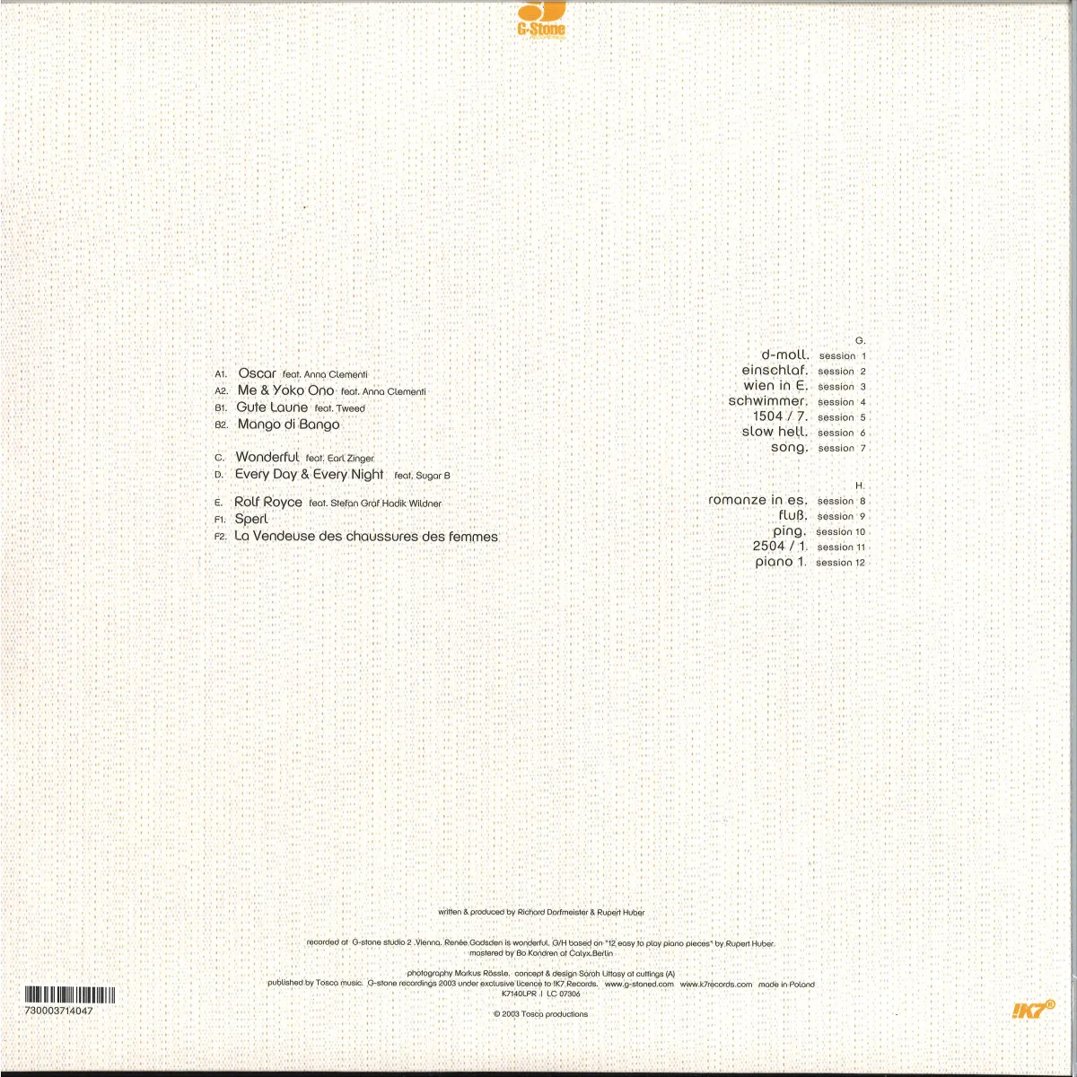 Обратная сторона обложки — Tosca — Dehli 9 LP 4x12"