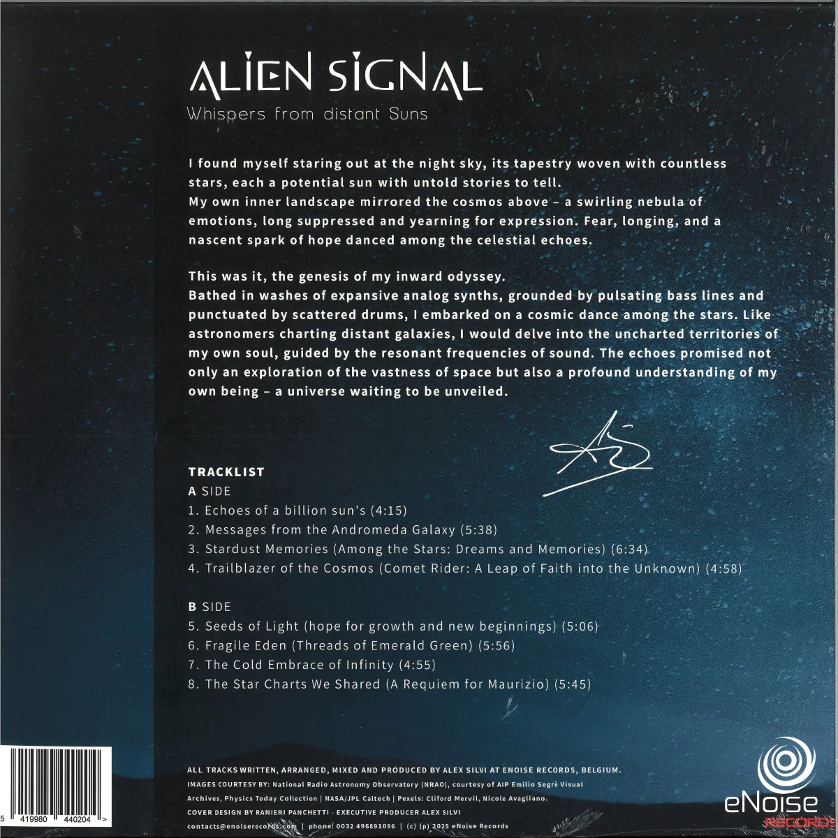 Back cover — Alien Signal — WHISPERS FROM DISTANT SUNS (2025)