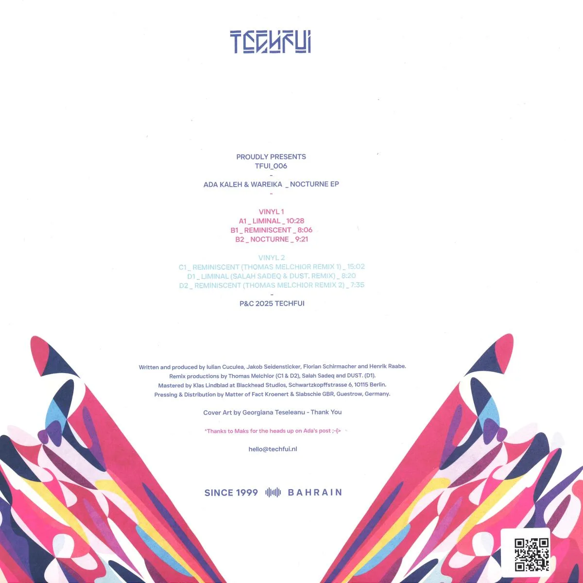 Back cover — Ada Kaleh, Wareika, Thomas Melchior, Salah Sadeq, DUST. — Nocturne LP (2x12)