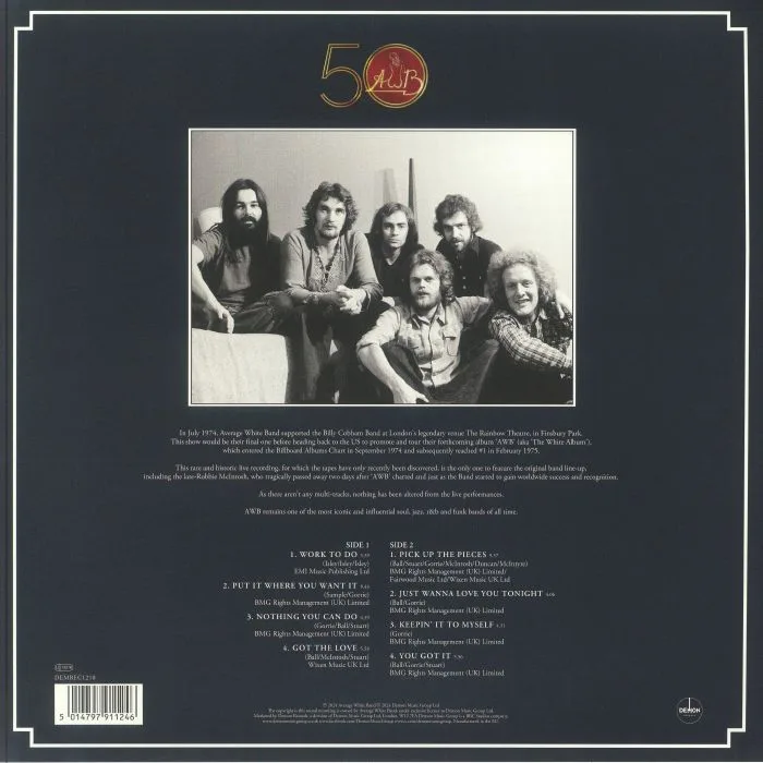 Обратная сторона обложки — AVERAGE WHITE BAND — Live At The Rainbow Theatre 1974 (Record Store Day RSD 2024)