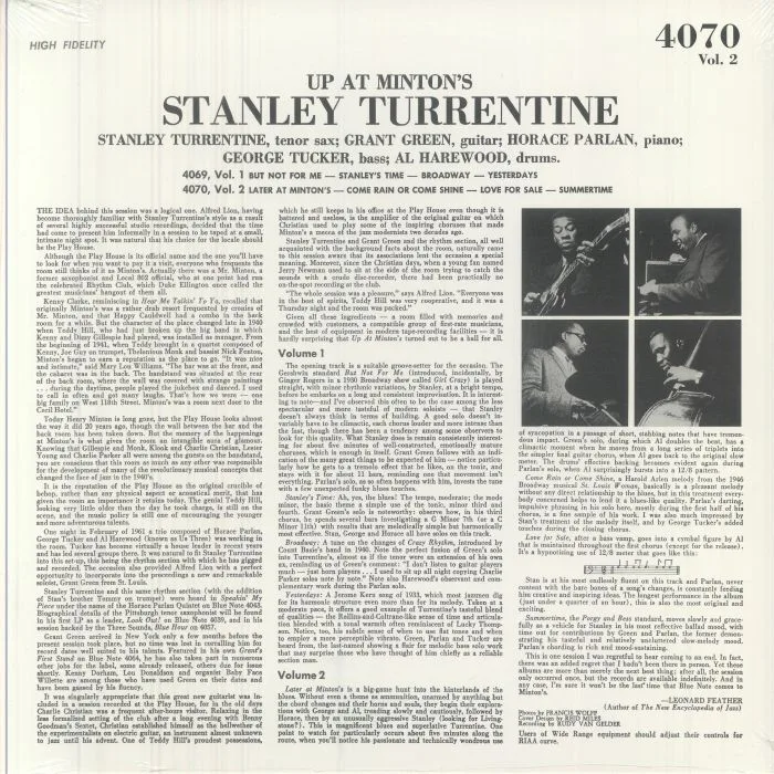 Back cover — Stanley TURRENTINE — Up At Minton's Vol 2 (remastered)