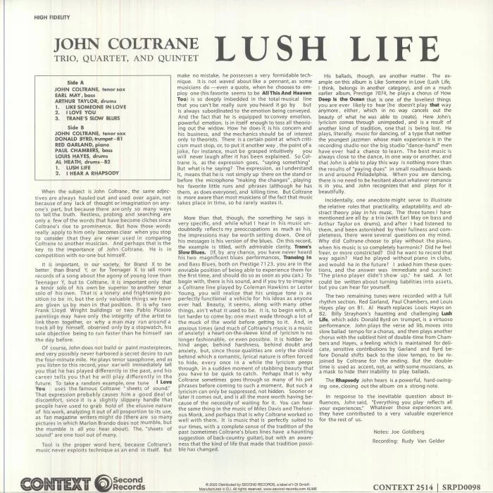 Back cover — John COLTRANE — Lush Life (reissue)