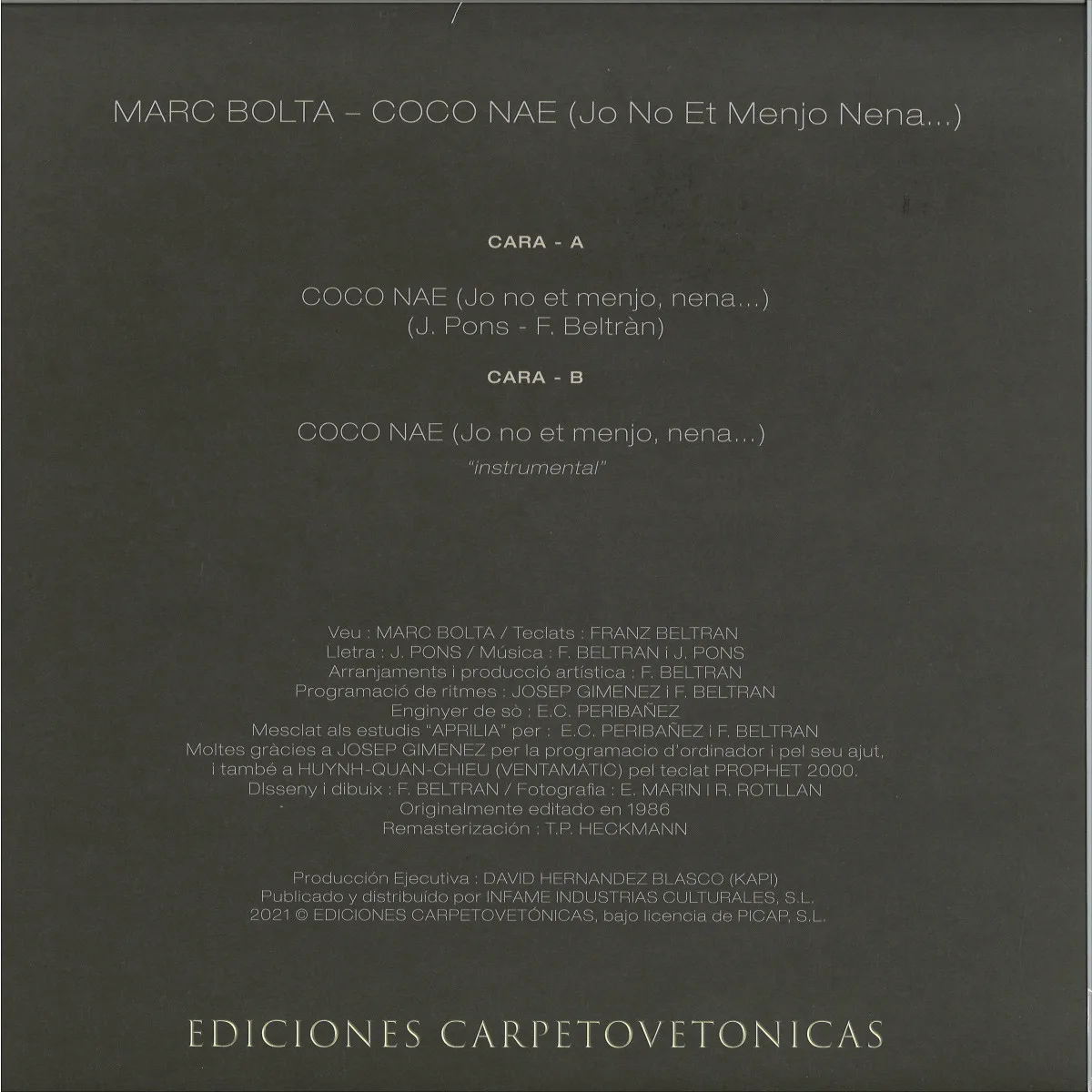 Back cover — Marc Bolta — Coco Nae (Jo No Et Menjo Nena)