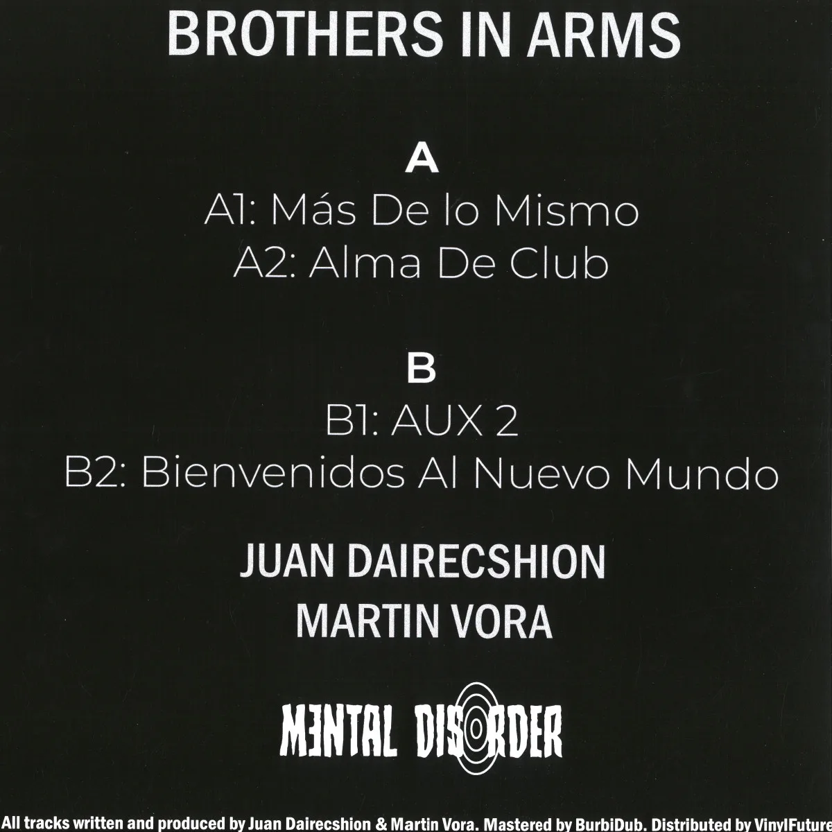 Back cover — Juan Dairecshion & Martin Vora — Brothers In Arms