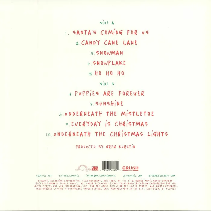 Back cover — SIA — Everyday Is Christmas