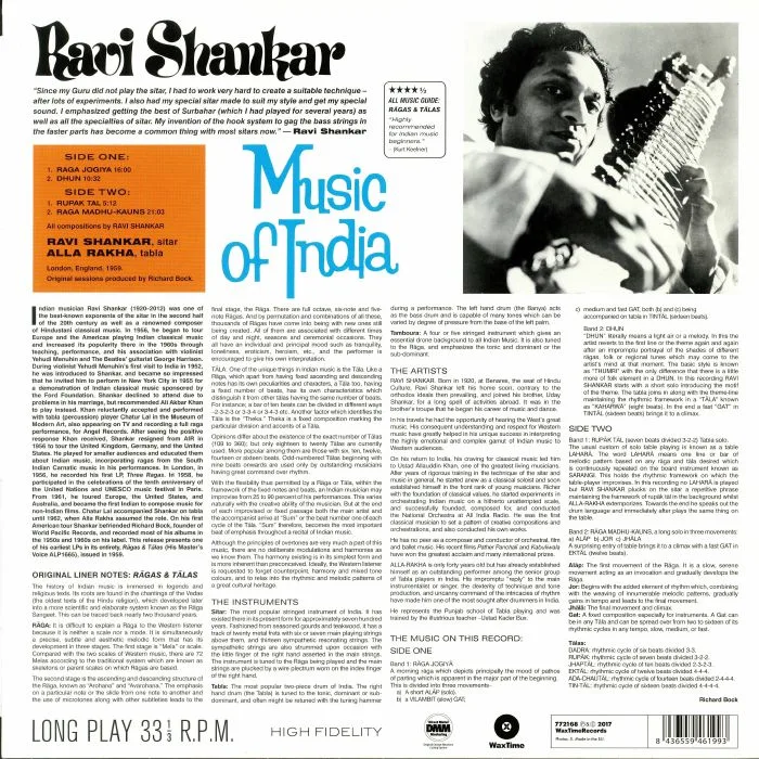Обратная сторона обложки — Ravi with ALLA RAKHA SHANKAR — Music Of India: Ragas & Talas