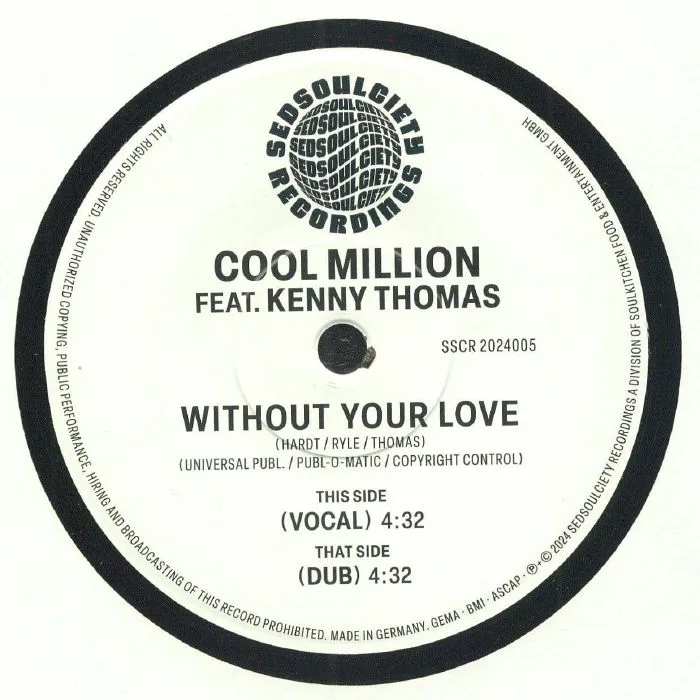 Лицевая сторона обложки — COOL MILLION feat KENNY THOMAS — Without Your Love