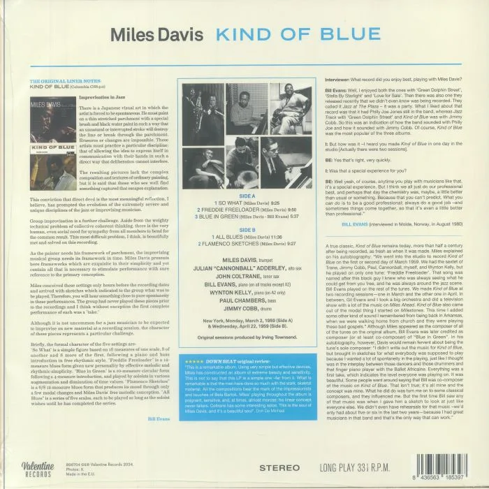 Back cover — Miles DAVIS — Kind Of Blue (reissue)