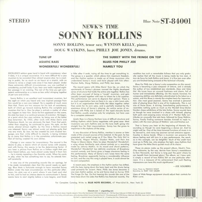 Обратная сторона обложки — Sonny ROLLINS — Newk's Time (reissue)