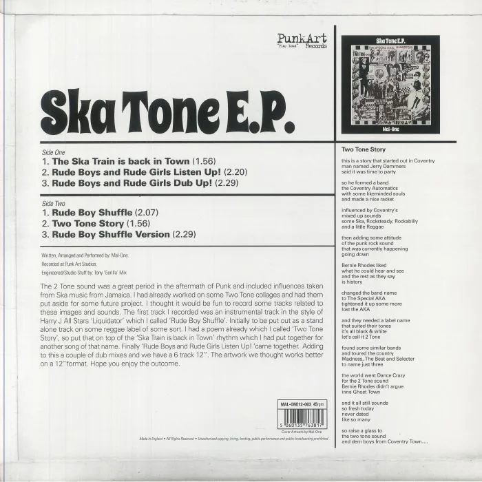 Back cover — MAL ONE — Ska Tone EP