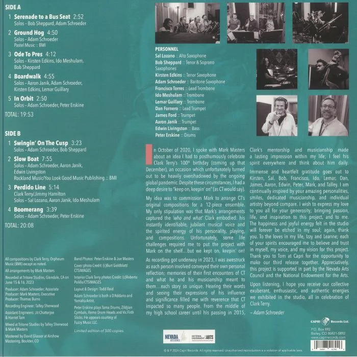 Back cover — Adam SCHROEDER / MARK MASTERS — CT! Celebrate Clark Terry