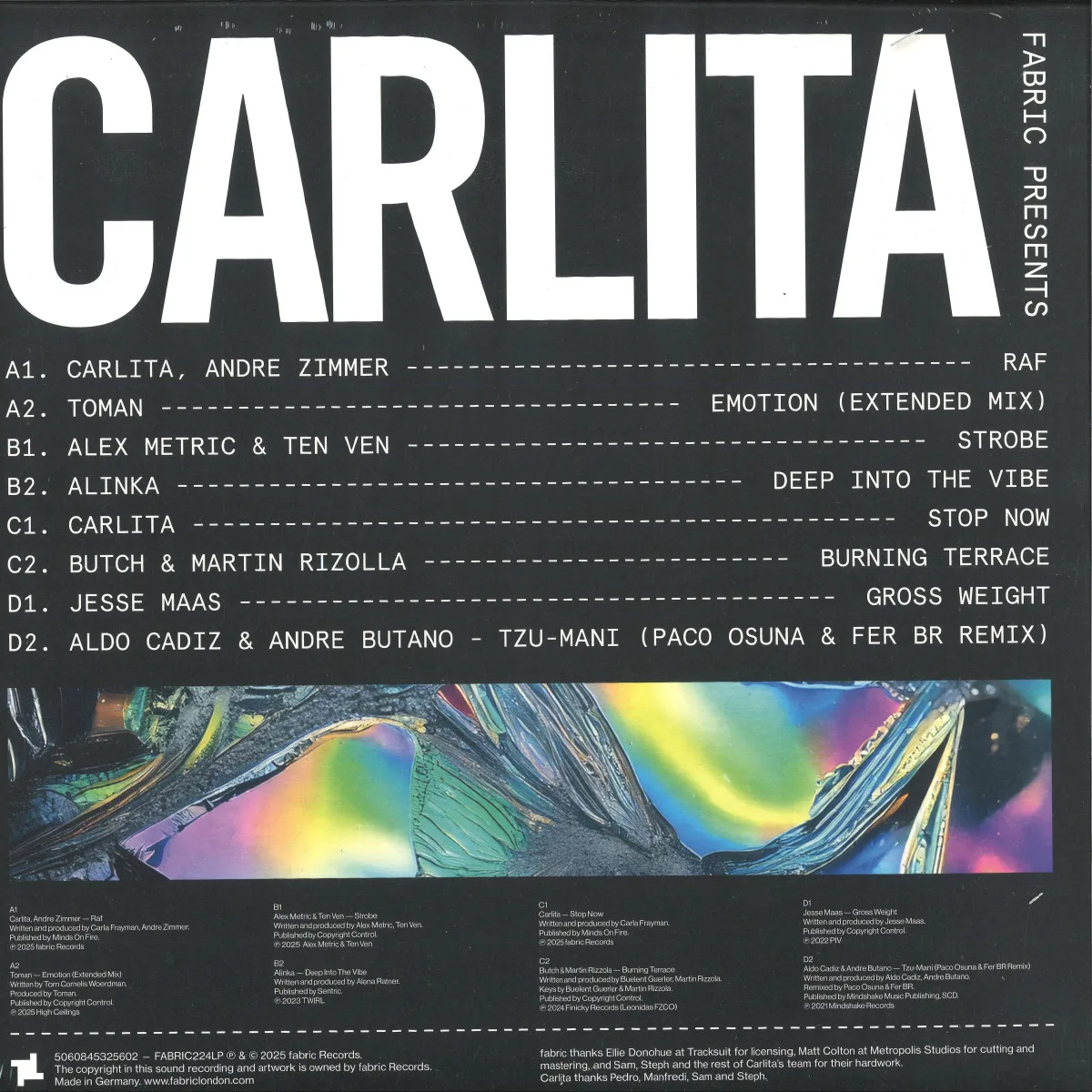 Обратная сторона обложки — fabric presents Carlita — Carlita LP 2x12"