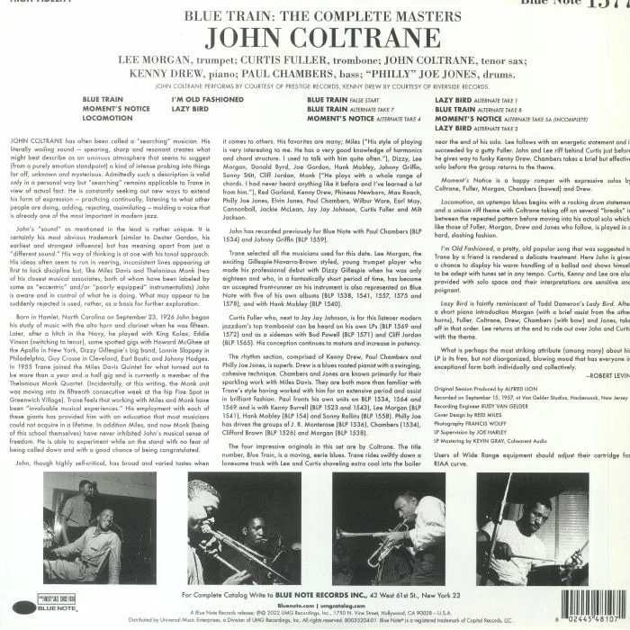 Back cover — John COLTRANE — Blue Train: The Complete Masters (Tone Poet Series)