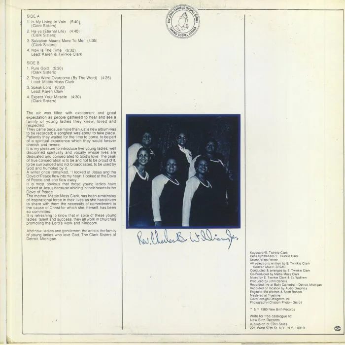Back cover — The DYNAMIC CLARK SISTERS with MATTIE MOSS CLARK — Is My Living In Vain (reissue)