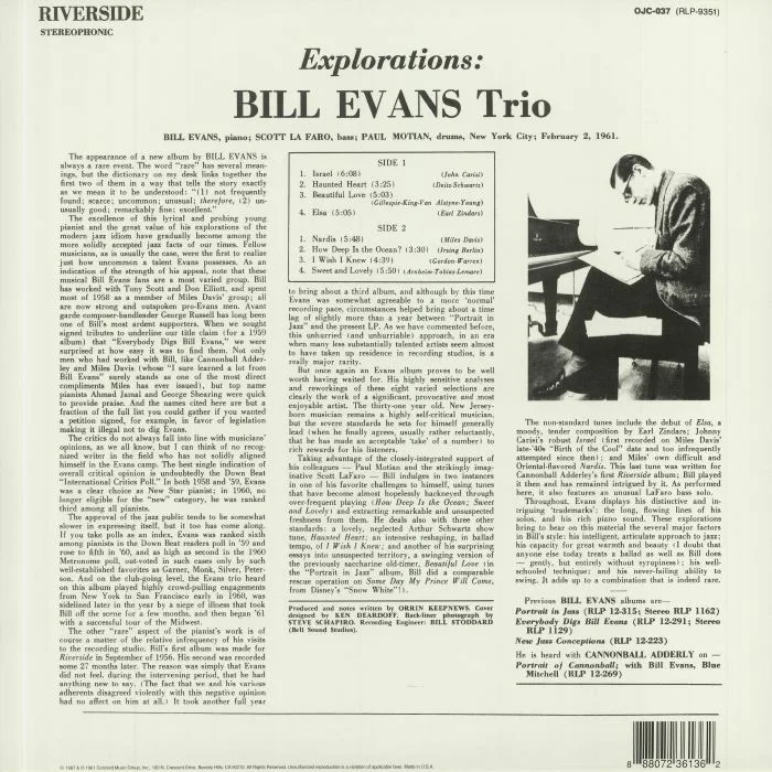 Обратная сторона обложки — BILL EVANS TRIO — Explorations (B-STOCK)
