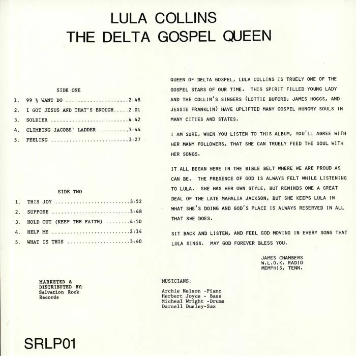 Back cover — Lula COLLINS — The Delta Gospel Queen