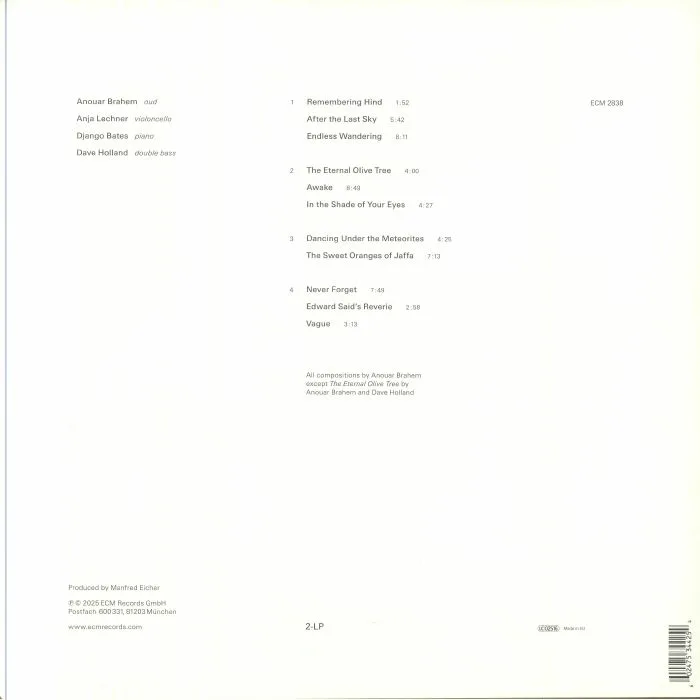 Обратная сторона обложки — Anouar BRAHEM / ANJA LECHNER / DJANGO BATES / DAVE HOLLAND — After The Last Sky