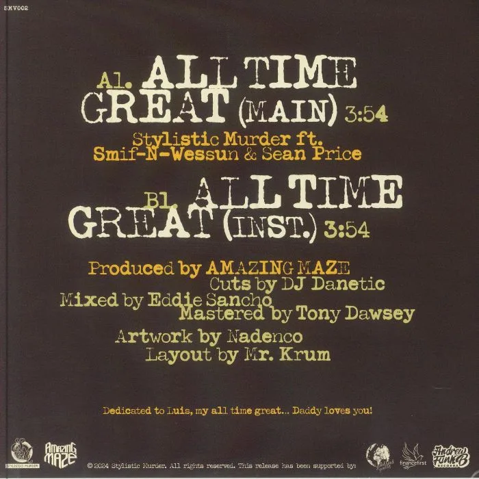 Back cover — STYLISTIC MURDER feat SMIF N WESSUN / SEAN PRICE — All Time Great