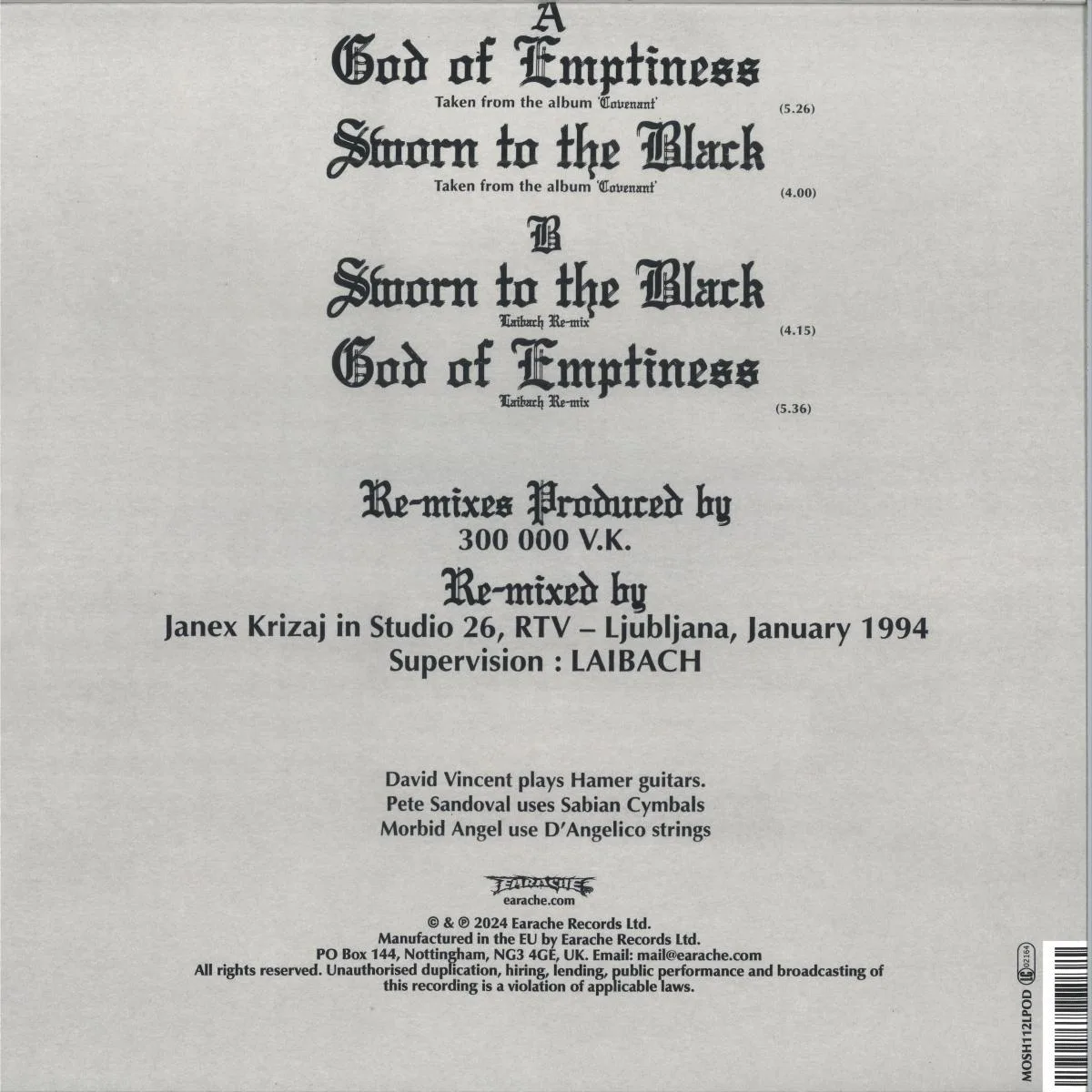 Обратная сторона обложки — Morbid Angel — Laibach Remixes