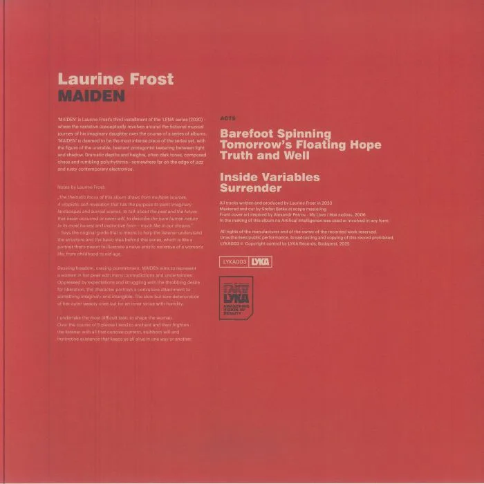 Back cover — Laurine FROST — Maiden
