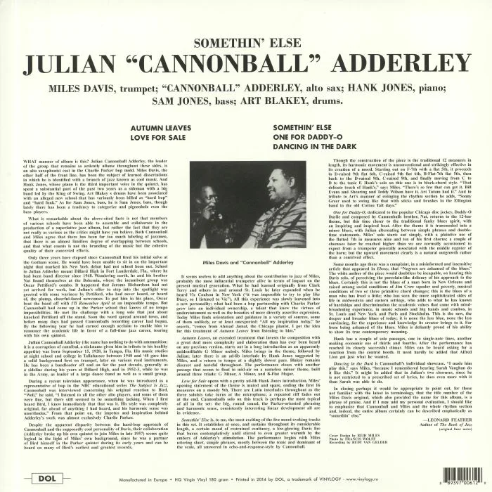 Обратная сторона обложки — Cannonball ADDERLEY — Somethin' Else (reissue)