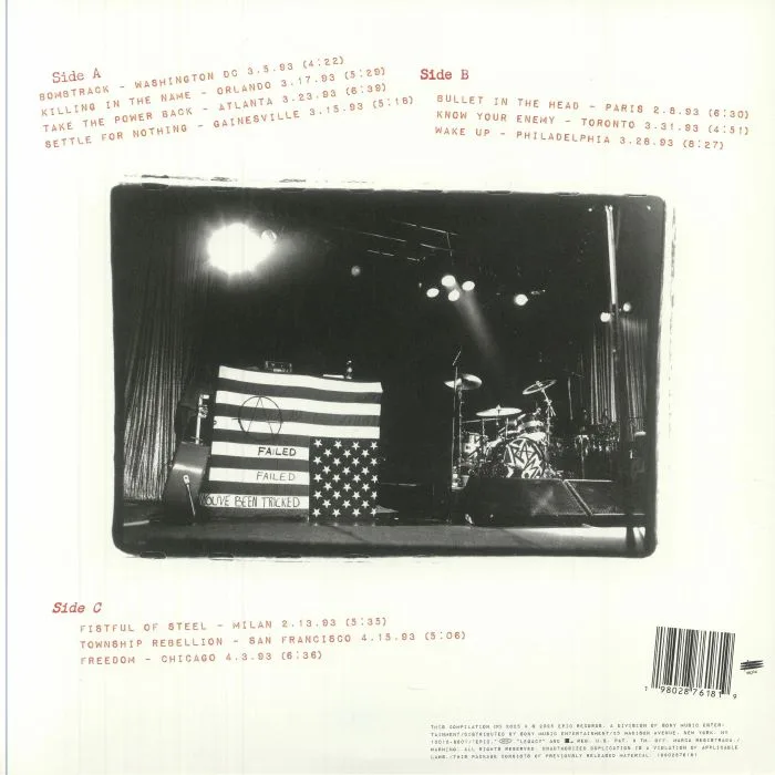 Back cover — RAGE AGAINST THE MACHINE — Live On Tour 1993 (Record Store Day RSD 2025)