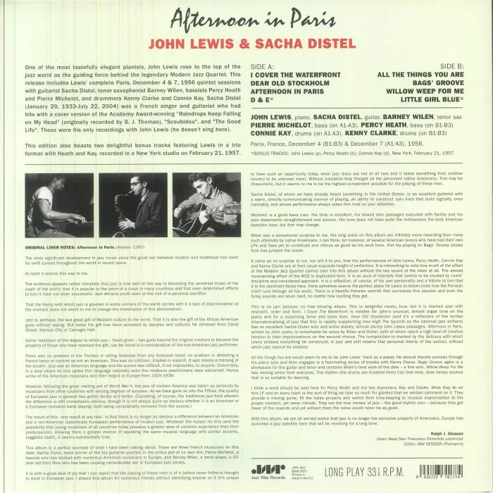 Обратная сторона обложки — John LEWIS / SACHA DISTEL — Afternoon In Paris (reissue)