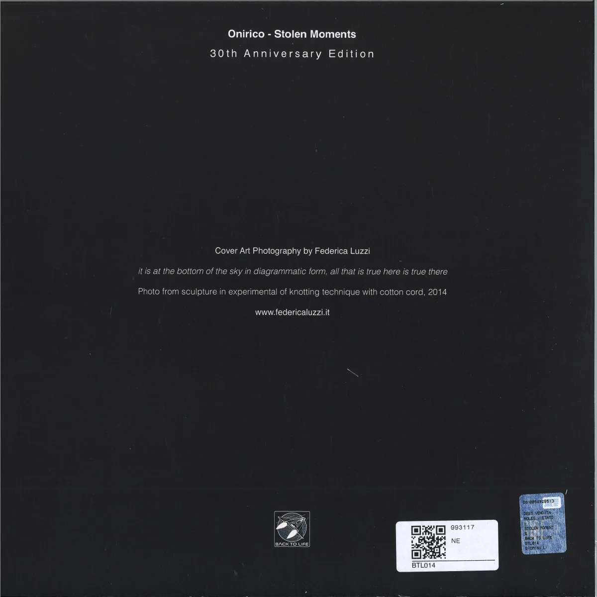 Back cover — Onirico — Stolen Moments (30th Anniversary Edition)
