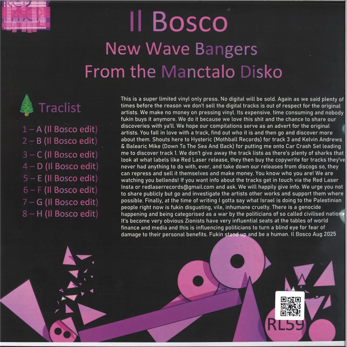 Back cover — IL BOSCO — NEW WAVE BANGERS FROM THE MANCTALO DISKO LP 2x12"