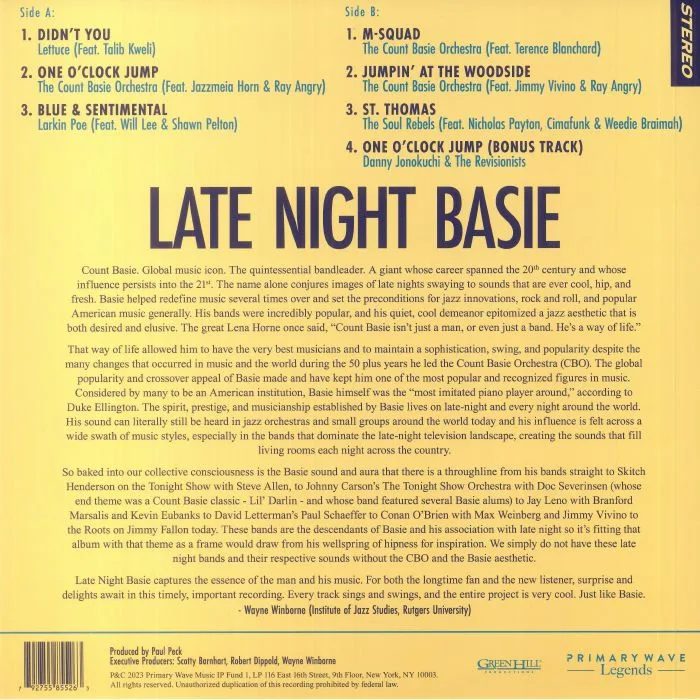 Back cover — VARIOUS — Late Night Count Basie