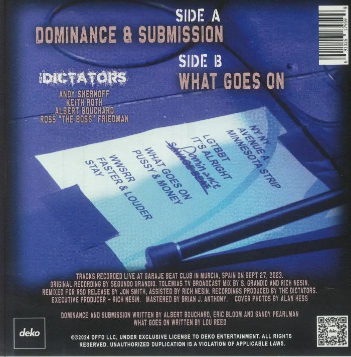 Обратная сторона обложки — The DICTATORS — Live In Spain