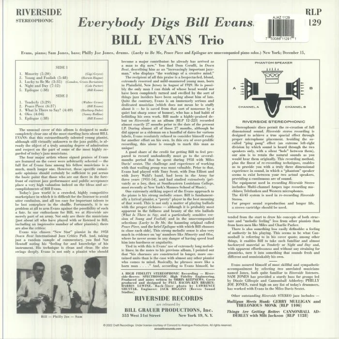 Back cover — BILL EVANS TRIO — Everybody Digs Bill Evans (Fantasy 45 Series)