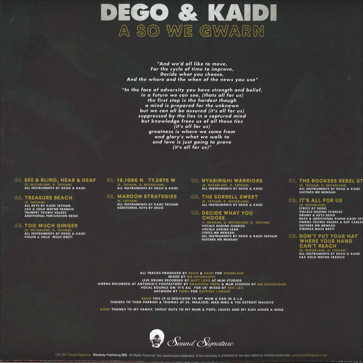 Back cover — Dego&Kaidi — A So We Gwarn 2x12"