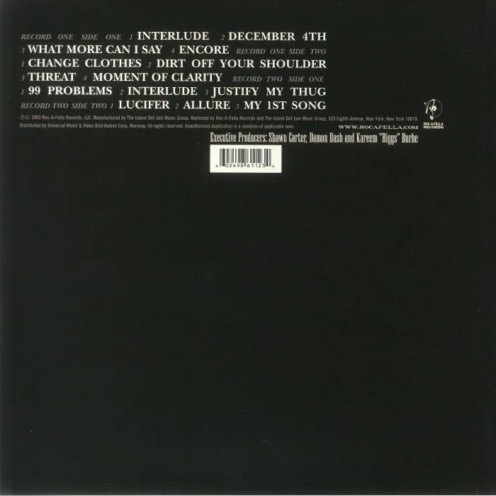 Back cover — JAY Z — The Black Album