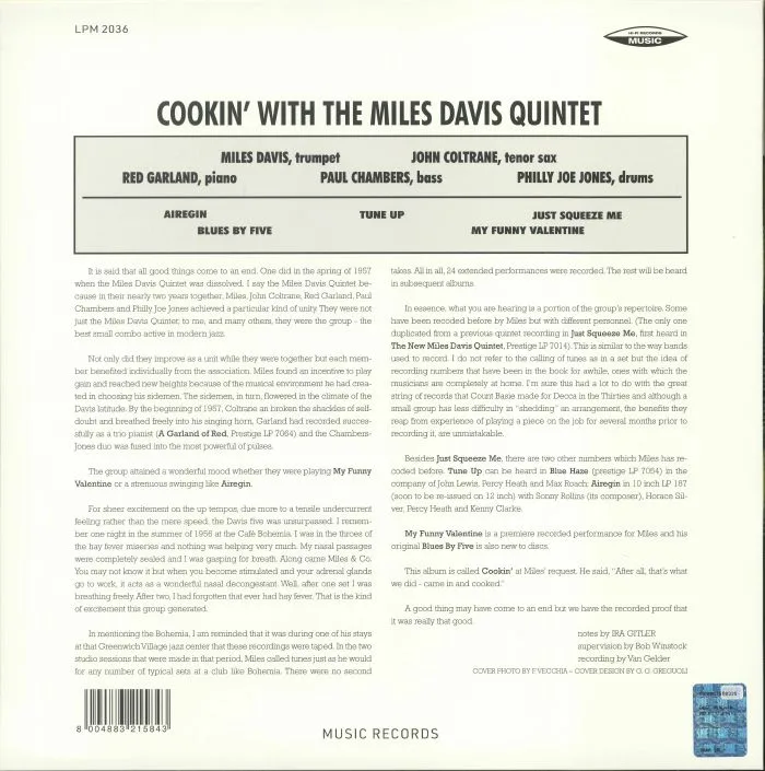 Обратная сторона обложки — Miles DAVIS — Cookin' (reissue)