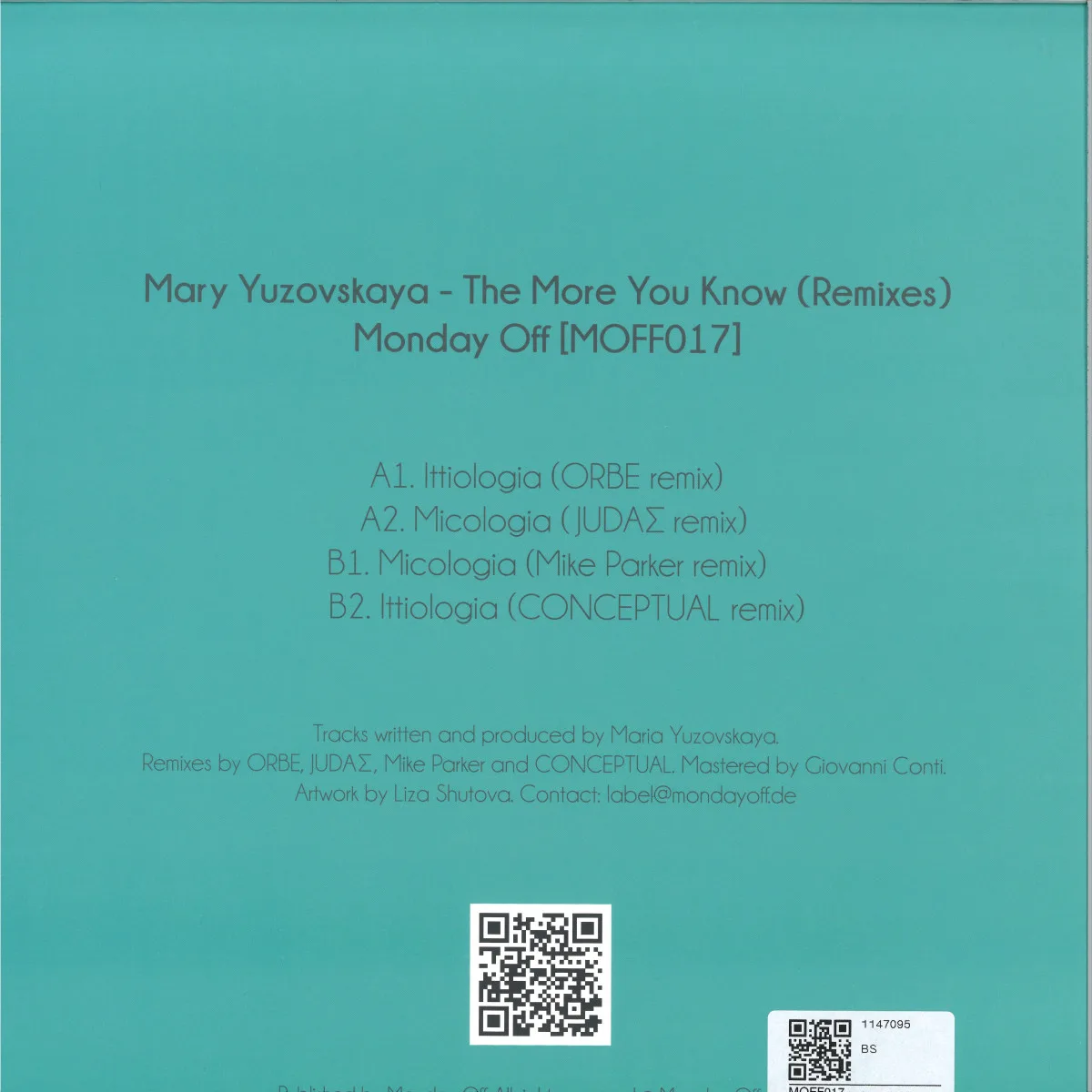 Back cover — Mary Yuzovskaya — The More You Know Remixes