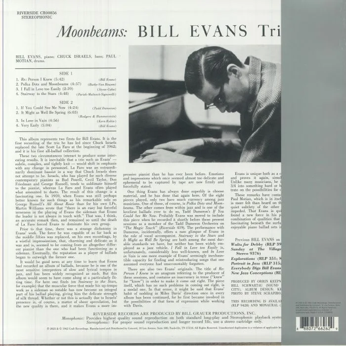 Обратная сторона обложки — BILL EVANS TRIO — Moon Beams